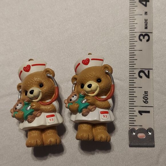 Two Vintage Hallmark Keepsake Ornaments Caring Nurse Teddy Bear 1993 No Box - Picture 4 of 4